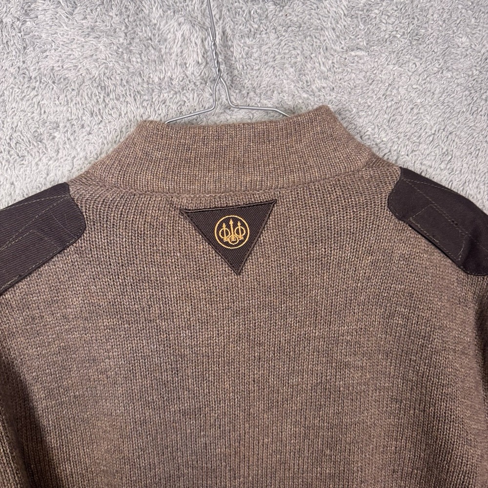 Beretta Sweater Men M Lambs Wool Lined Wind Barrier Shooting Hunting Elbow Patch - Picture 12 of 15